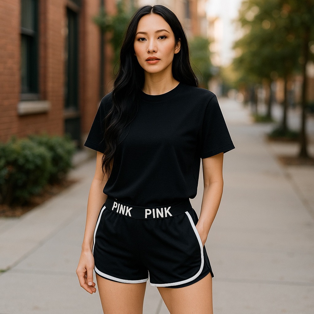 PINK Victoria's Secret Black Athletic Shorts with Dolphin Hem